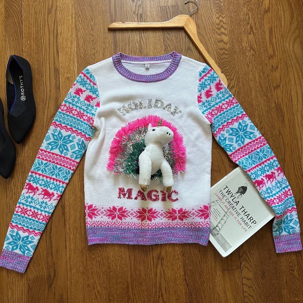 Style & Co. "Holiday Magic" Sequin Sweater with Plush Unicorn